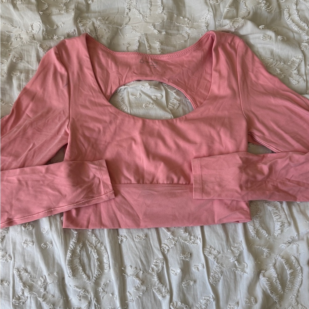 Aerie Offline Pink Crop Top with Cut-Out Workout Top